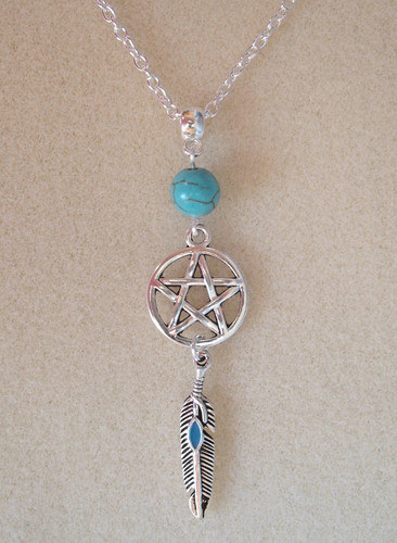 Pentacle and feather turquoise - feather,
