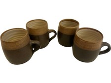 Set of 4 Vintage Brown Ceramic Mugs Handmade Pottery Rustic Style Cups