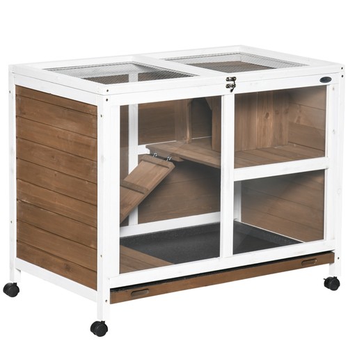 Pawhut wood rabbit hutch - wood,