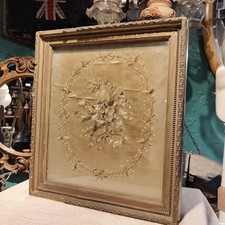 Vintage Antique Silk Embroidery Framed Victorian Tapestry Framed 19th Century V