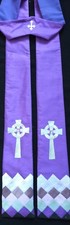 NEW Handmade purple pure silk  clergy stole with Celtic crosses