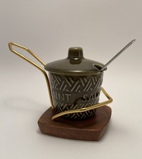 Vintage Green Crown Devon Mint Sauce Pot With Lid & Stand