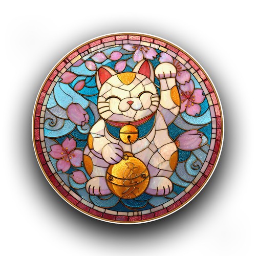 Japanese lucky cat stained - cat,