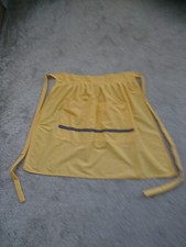 VINTAGE NYLON?YELLOW HALF PINNY HOSTESS APRON LARGE POCKETS &PATTERNED TRIM