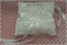 Wedding Ring Pillow - White Satin Ring Cushion 6 x 6'' - Handmade - Free UK Post