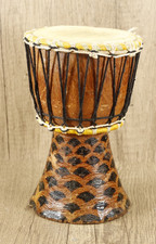 Vintage Wooden Hand Crafted/Painted Goat Skin African Drum/Djembe 19cm H x 12cm