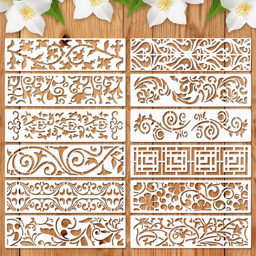 Pieces border leaf stencil - border,