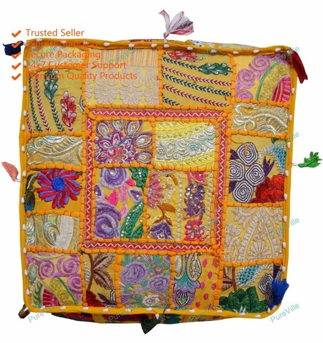 Indian pouf ottoman cover - indian,