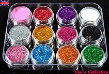 12x Glitter Dust Set Powder Pots Sparkle Nail Art Tips Decoration / Crafts / DIY