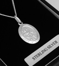 Solid Sterling Silver Oval St Christopher Necklace 20”Chain UK Supply Free Box
