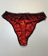 Sissy thong red  Satin Panties black  Lace  For Men Waist 40” Custom Made