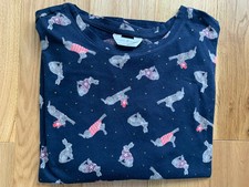 M&S PYJAMA TOP Size L Large Day Dreams Duvet Days  Navy Blue Rabbits 