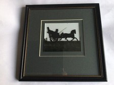 Vintage Black Silhouette Two Men In Horse Carriage