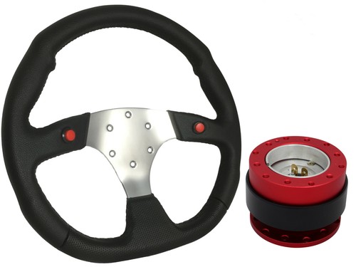 Chrome steering wheel red - +,