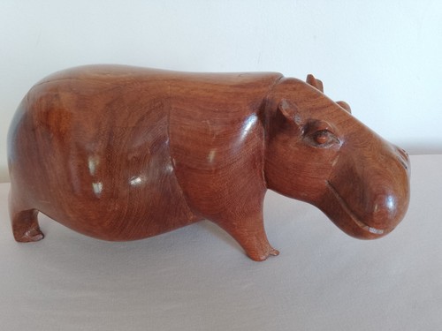 Hand carved wooden hippo - carved,