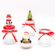 3 Christmas Novelty Glass Jars Santa Snowman Sweets Biscuits Cookies Storage