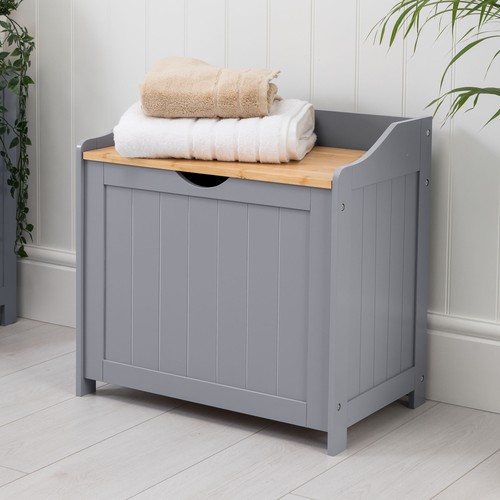 Wooden laundry box bin - bin, grey