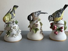 Peter Barrett Porcelain Bird Bells Set Of 3 with Display Domes