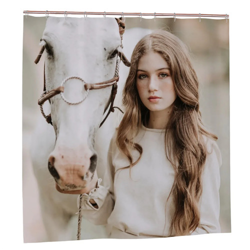 Young woman with white horse - with,