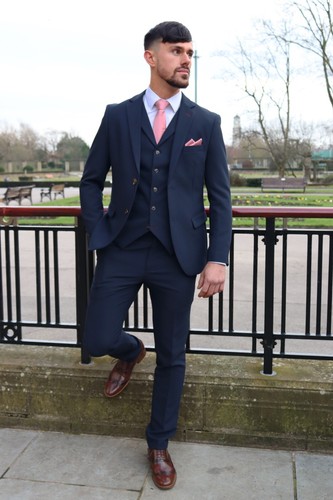Men navy blue three piece - men's,