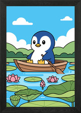 Cartoon Penguin Boat Framed
