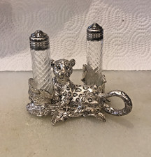 Vintage 90's Pewter Jaguar Salt and Pepper shakers by Arthur Court with box