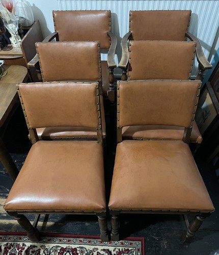 Chairs oak leather seat - 6, x