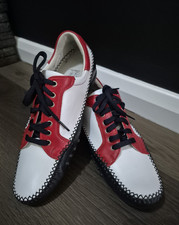 PATRICK COX 'Wannabe' Women's White Red Blue Lace Up Leather Loafers UK 4  EU 37