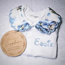 Boys Baby White Sleepsuit Personalise Hospital Coming Home Gypsy Wagon Romany