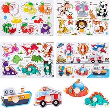 4 Pack Wooden Peg Puzzles for