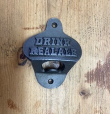 Drink Real Ale Wall Mounted Bottle Opener Cast Iron Antique Finish Sign Plaque