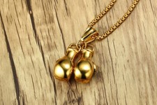 Gold Silver Plated 2 Boxing Glove Sports Pendant Chain Necklace Mens Boys Gift