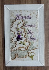WW1 Silk Map Postcard. Dover, England-Calais, France. Hands across the Sea 1917
