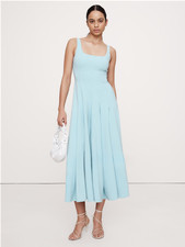 Banana Republic STRETCH-SATEEN SQUARE-NECK LONG MIDI DRESS | Bali Blue 14 NEW