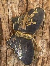 Shakudo Japanese mixed metal Brooch 24ct Gold Silver accents Detail  butterfly