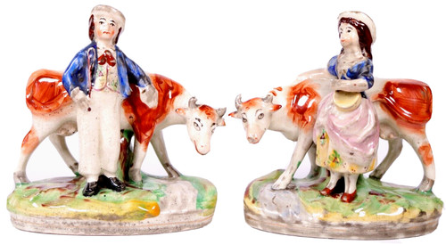 Staffordshire pottery cow - pottery,
