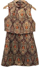 Lavish Alice Gold & Red Baroque Cropped Mini Dress Size 12 Party Occasion