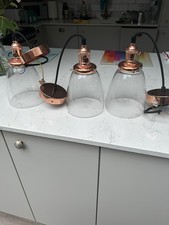 Set of Three Pendant Lights Copper and Glass