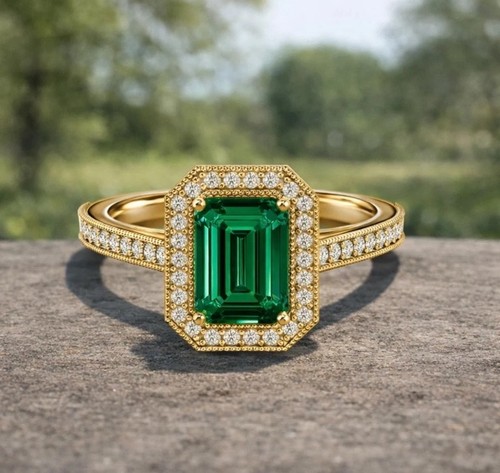 14k solid gold emerald diamond - gold,