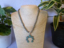 Turquoise Naja Pendant 6mm Imitation Navajo Pearl Necklace Southwestern Jewelry