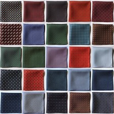 Hand printed Silk pocket square Handkerchiefs 30cm. Assorted colours & patterns