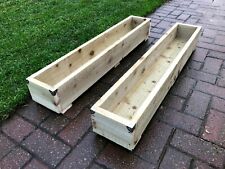 2 x Rustic Wooden Patio Planter / Window Box Pair Trough Timber Garden Flower