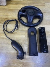 Black Nintendo Wii Controller With Wheel And Nunchuck And Silicone Cover Bundle