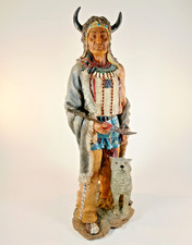 Academy Native American Indian & Wolf Resin Statue 52cm 20" Tribal Figurine