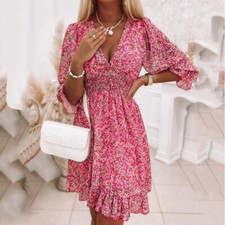 Women Floral Boho Midi Dress