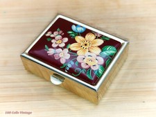 Floral maroon red and yellow-4cm-Vintage Trinket/Pill/Snuff Box 1ma
