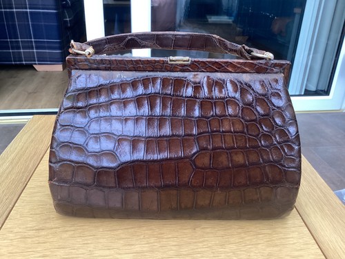 Vintage 1950s brown crocodile - vintage,