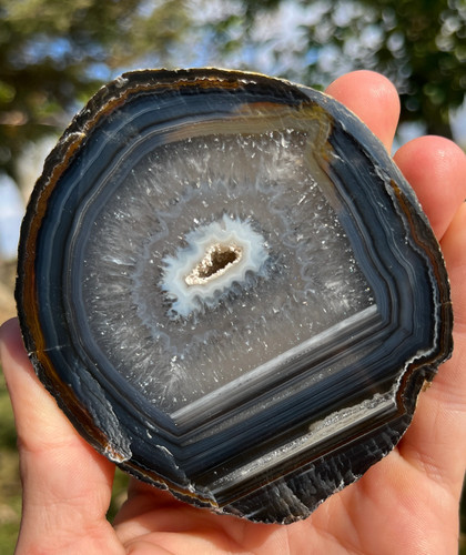 Banded agate slice geode - banded, |
