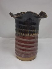 ALAN WARD POTTERY vintage Collectable Wavy Fluted Top Brown Grey Studio Pottery