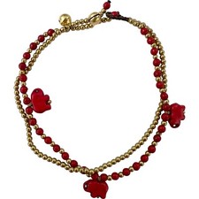 Gold red elephant - beads, anklet